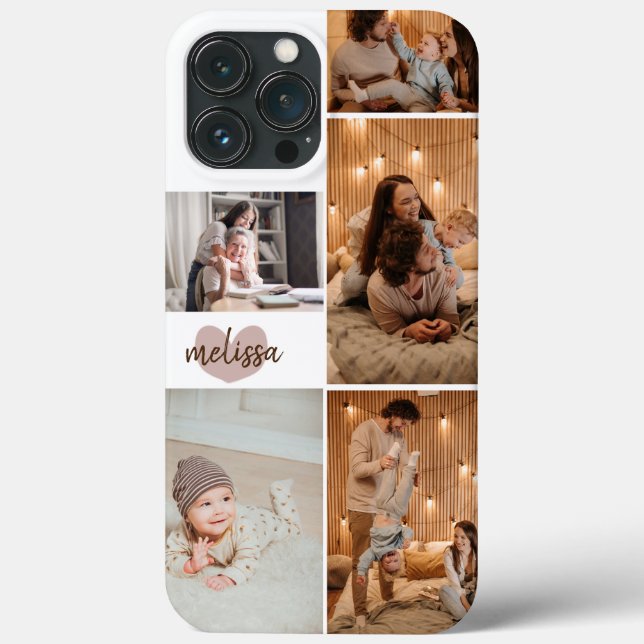 Custom 5 Fotos Niedlich Heftskriptname Weiß Case-Mate iPhone Hülle (Rückseite)