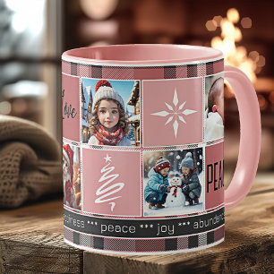 Custom 5 Fotos Sweet Pink Karierte Weihnachten Kaffeetasse