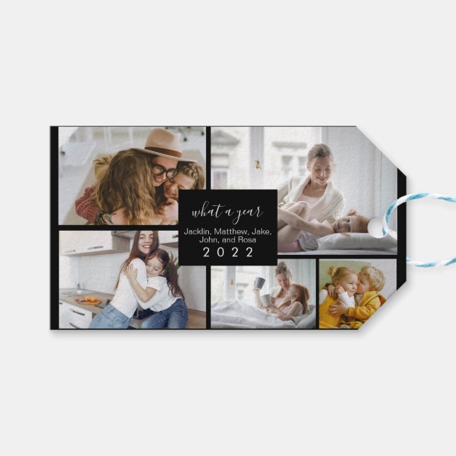 Custom 5 Fotos Typografie Urlaub Geschenkanhänger (Vorderseite (Horizontal))