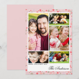 Custom 5-Photo Pink Snowflake Christmas Flat Card Feiertagskarte