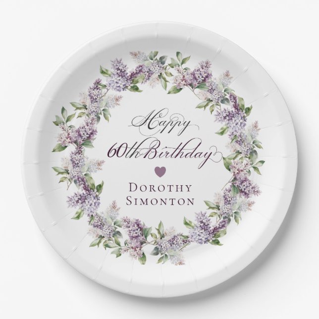 Custom 60. Geburtstag Lila Lilac Spring Blume Pappteller (Vorderseite)