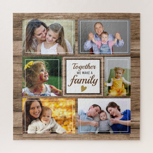 Custom 6 Foto Collage Family Quote Rustikales Holz (Vertikal)