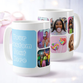 Custom 6 Photo Modern Retro Blue Besties  Kaffeetasse