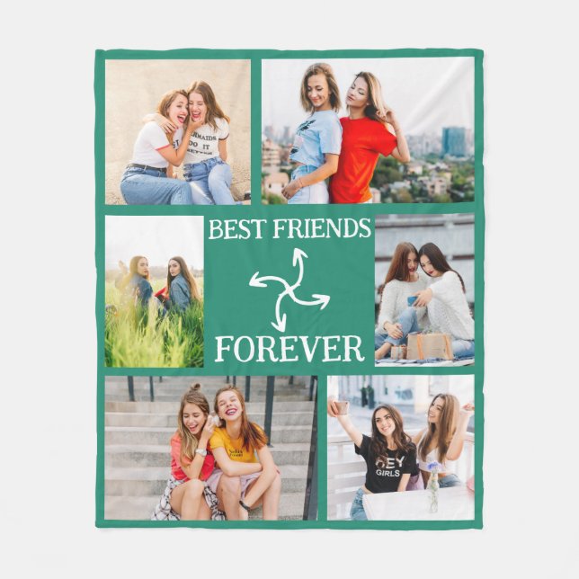 Custom 6 Photo Vertical BFF Gift for Her Text Fleecedecke (Vorderseite)