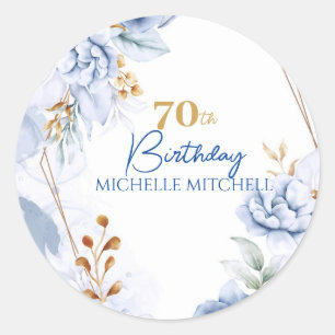 Custom 70. Geburtstag Blue Gold Runder Aufkleber
