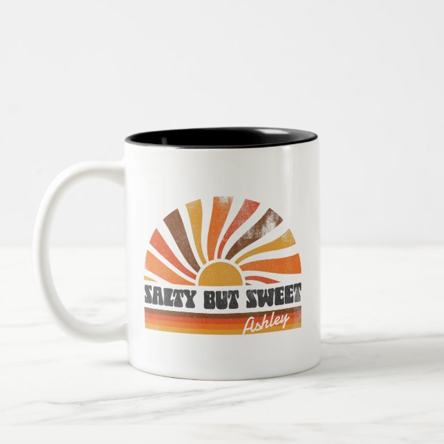 Custom 70er Inpired Retro Summer Sunset Sunset Sun Zweifarbige Tasse (Links)