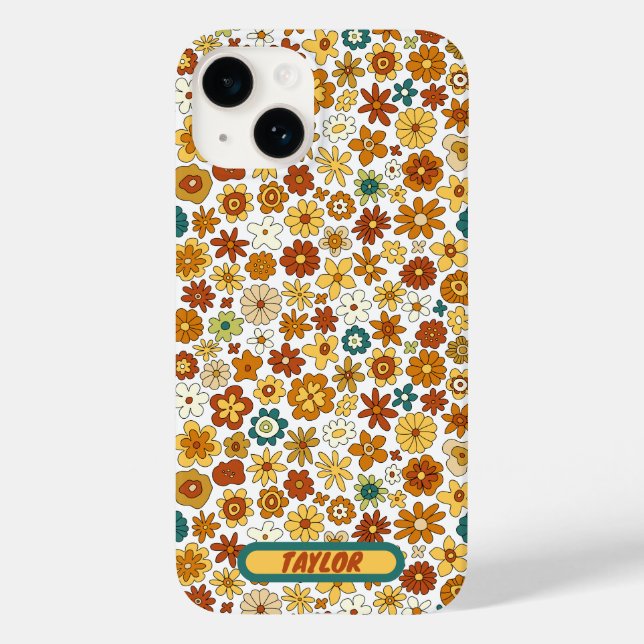 Custom 70er Retro Blume Groovy Muster, Groovy Case-Mate iPhone 14 Hülle (Rückseite)