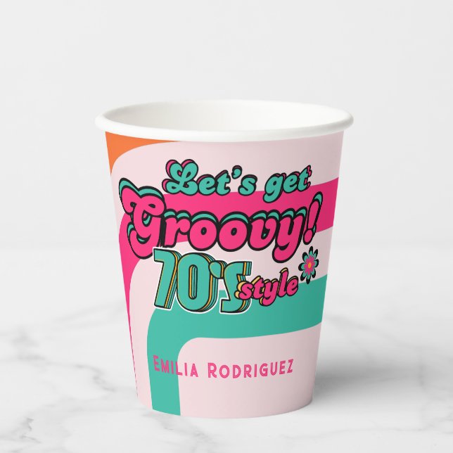 Custom 70er Retro Disco Geburtstag Boogie Groovy Pappbecher (Vorderseite)