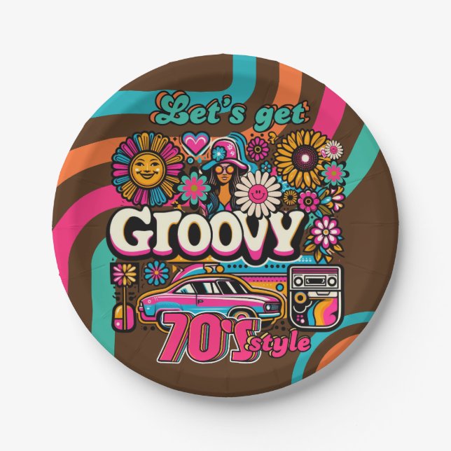 Custom 70er Retro Disco Geburtstag Boogie Groovy Pappteller (Vorderseite)