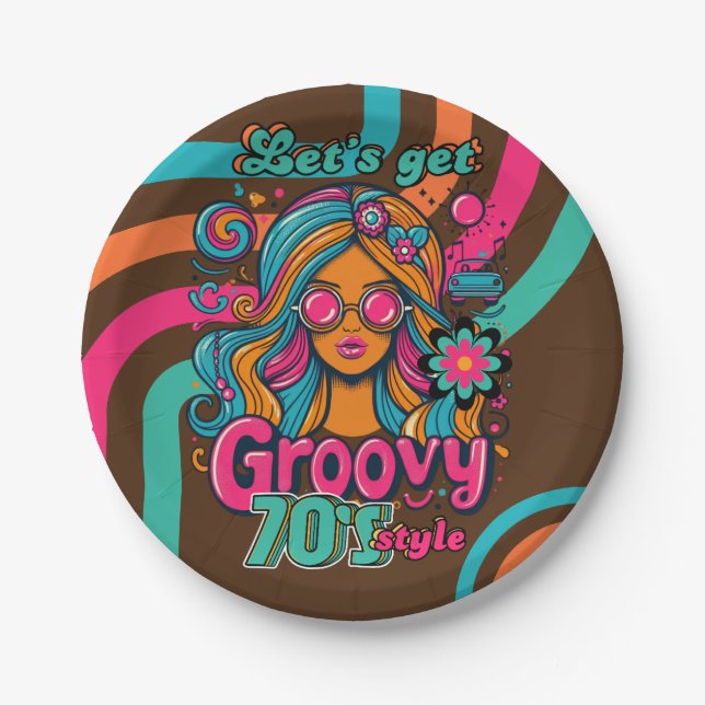 Custom 70er Retro Disco Geburtstag Boogie Groovy Pappteller (Vorderseite)