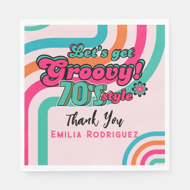 Custom 70er Retro Disco Geburtstag Boogie Groovy Serviette (Vorderseite)