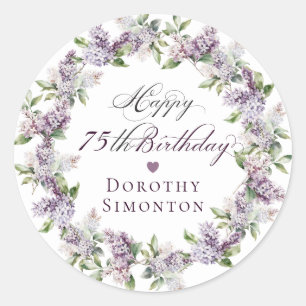 Custom 75. Geburtstag Lila Lilac Umschlag Aufklebe Runder Aufkleber