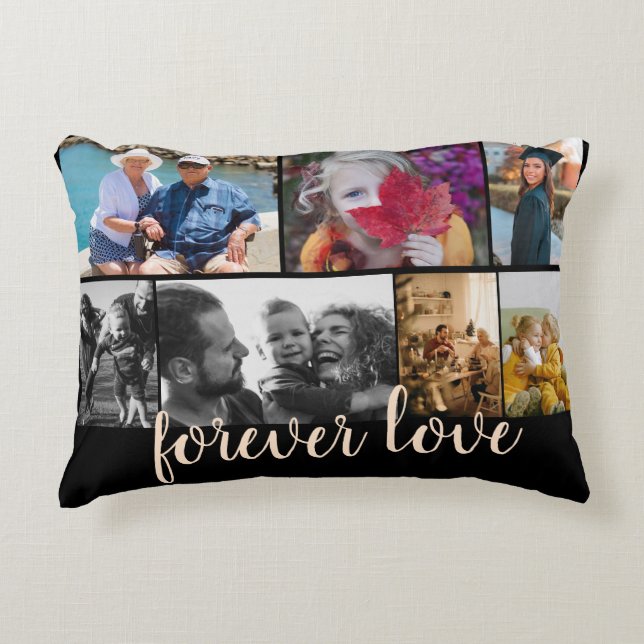 Custom 7 Foto Collage Forever Love Black Dekokissen (Vorderseite)
