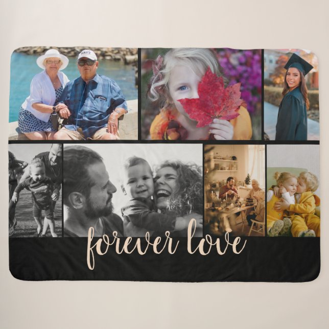 Custom 7 Foto Collage Forever Love Sherpadecke (Vorderseite (Horizontal))