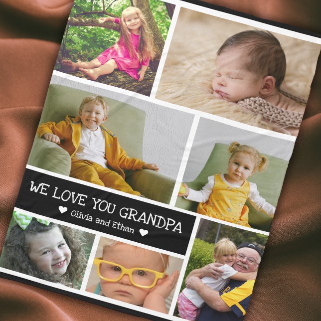 Custom 7 Foto Collage Wir Liebe Sie Opa Fleecedecke (Custom 7 Photo Collage We Love You Grandpa Fleece Blanket - Grandpa gift for birthday and Christmas)