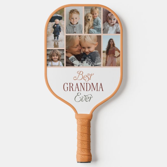 Custom 7 Photo Collage Best Grandma Ever Pickleball Schläger (Vorderseite)