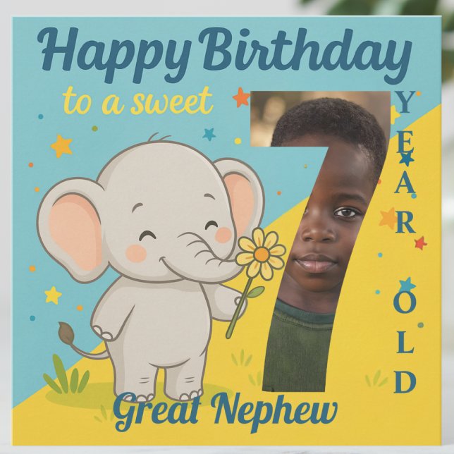 Custom 7th Birthday Elephant Sweet Your Carte phot (Créateur téléchargé)