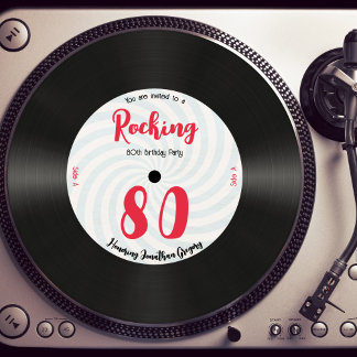 Custom 80. Geburtstag Retro Music Record Rocking Einladung