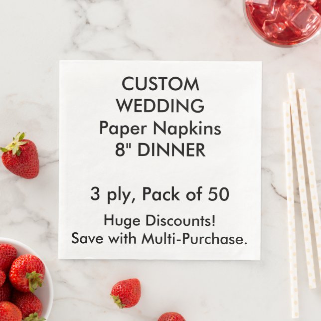 Custom 8" DINNER Hochzeitspapier Napkins Serviette (Beispiel)