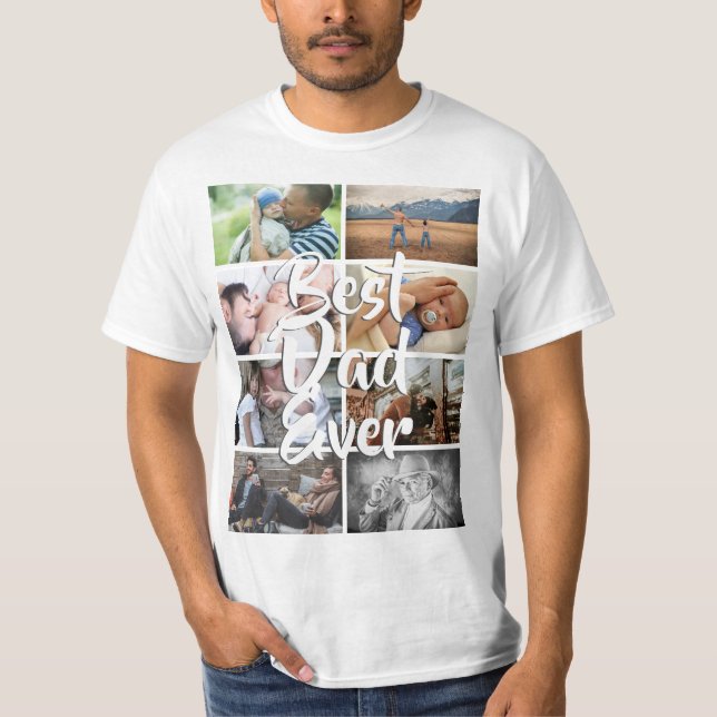 Custom 8 Foto Collage Beste Papa je Bild DIY T-Shirt (Vorderseite)