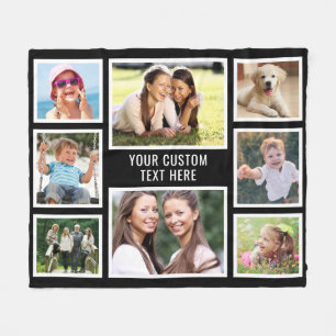 Custom 8 Foto Collage Black Fleecedecke