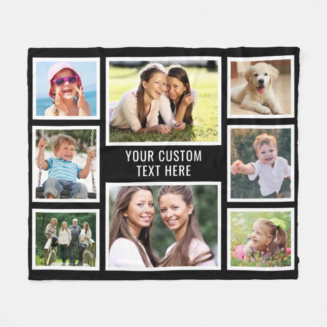 Custom 8 Foto Collage Black Fleecedecke (Vorderseite (Horizontal))