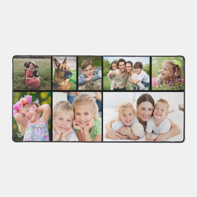 Custom 8 Foto Collage Black Schreibtischunterlage (Vorderseite)