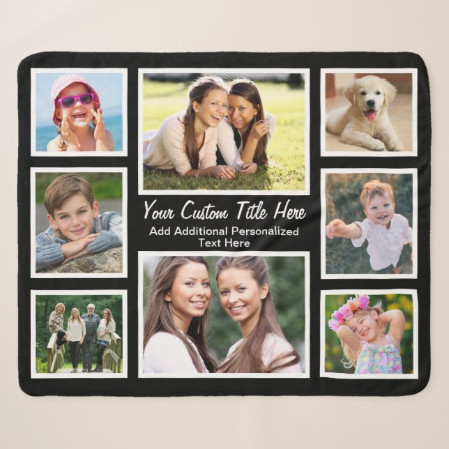Custom 8 Foto Collage Black Sherpadecke (Vorderseite (Horizontal))