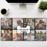 Custom 8 Foto Collage Dog Knochen Pen Schwarz Schreibtischunterlage<br><div class="desc">Zeigen Sie Ihren furchteinflößendsten Freund mit dieser Foto-Tischmatte! Mit einem schwarzen Hintergrund, einer Collage aus acht bezaubernden Fotos und einem niedlichen Hundeknochen mit dem Namen Ihres Hundes ist diese Schreibtischmatte der perfekte Weg, um Ihren Arbeitsbereich aufzuhellen und Ihren geliebten Begleiter nah behalten. Die aus hochwertigen Materialien und einem rutschfesten Untergrund...</div>