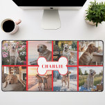 Custom 8 Foto Collage Hundeblock Rot Schreibtischunterlage<br><div class="desc">Zeigen Sie Ihren furchteinflößendsten Freund mit diesem roten Foto-Tischmatte! Mit einem roten Hintergrund, einer Collage aus acht bezaubernden Fotos und einem niedlichen Hundeknochen mit dem Namen Ihres Hundes ist diese Schreibtischmatte der perfekte Weg, um Ihren Arbeitsbereich aufzuhellen und Ihren geliebten Begleiter nah behalten. Die aus hochwertigen Materialien und einem rutschfesten...</div>