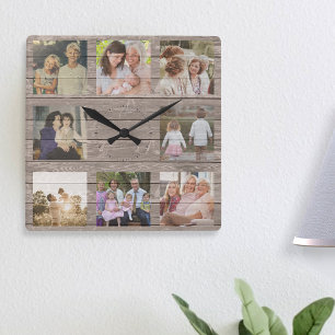 Custom 8 Foto Collage Rustikales Bauernhaus neu ve Quadratische Wanduhr