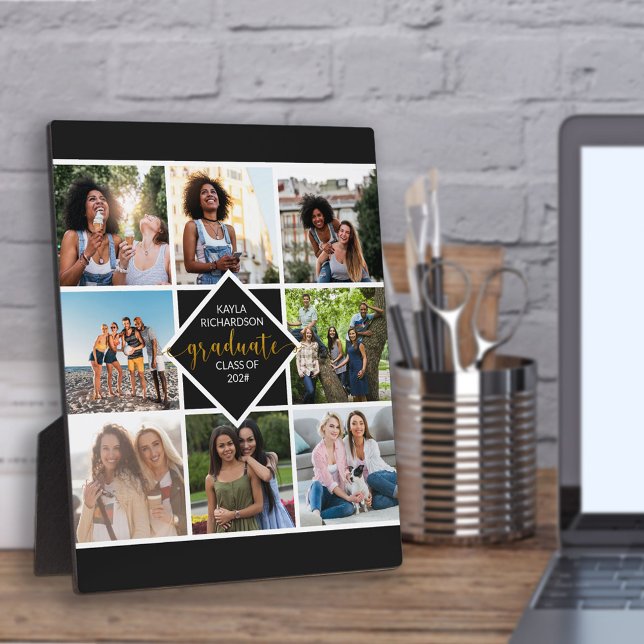 Custom 8 Foto Grid Collage Gold Graduate Fotoplatte (Von Creator hochgeladen)