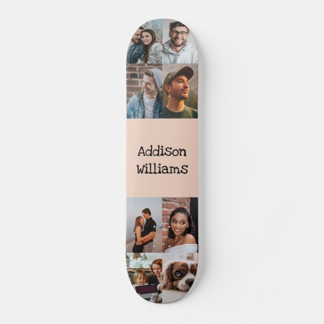 Custom 8 Photo collage Personalized Name Blush Skateboard (Vorderseite)