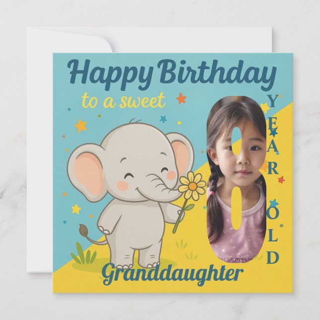 Custom 8th Birthday Elephant Sweet Your Carte phot (Devant)