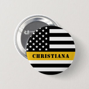Custom 911 Dispatcher USA Flag Thin Gold Line Button