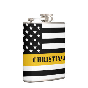 Custom 911 Dispatcher USA Flag Thin Gold Line Flachmann