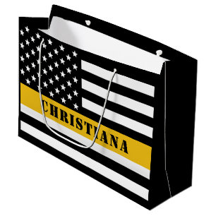 Custom 911 Dispatcher USA Flag Thin Gold Line Große Geschenktüte