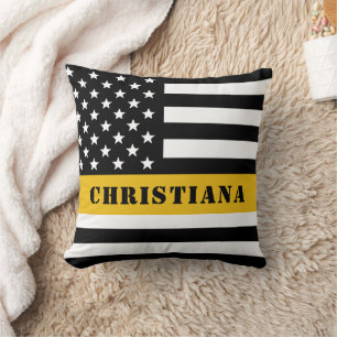 Custom 911 Dispatcher USA Flag Thin Gold Line Kissen