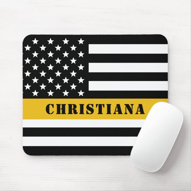 Custom 911 Dispatcher USA Flag Thin Gold Line Mousepad (Mit Mouse)