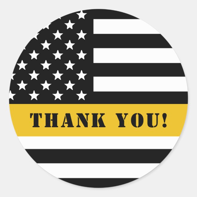 Custom 911 Dispatcher USA Flag Thin Gold Line Runder Aufkleber (Vorderseite)