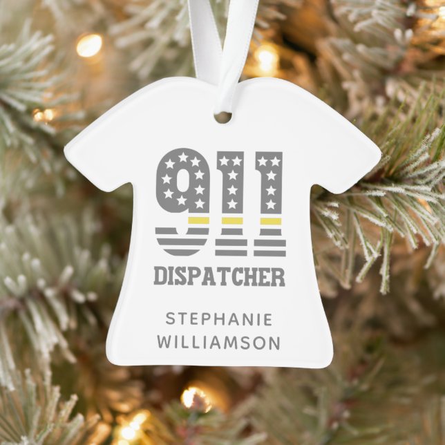 Custom 911 Dispatcher USA Flag Thin Yellow Line Ornament (Baum)