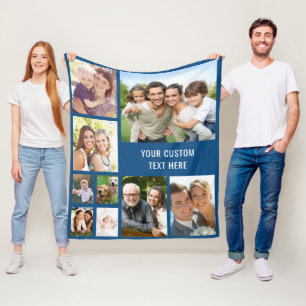 Custom 9 Foto Collage Blue Fleecedecke