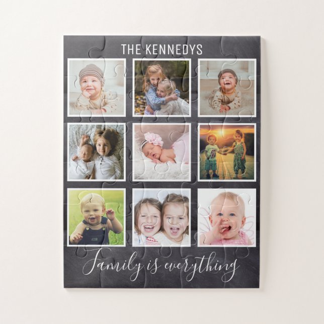 Custom 9 Foto Collage Family Chalkboard (Vertikal)
