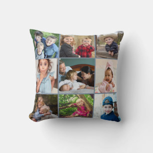Custom 9 Foto Collage Family Quote Grau Keepake Kissen