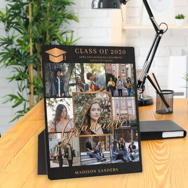 Custom 9 Foto Collage Gold schwarzer Graduiertenna Fotoplatte (Von Creator hochgeladen)