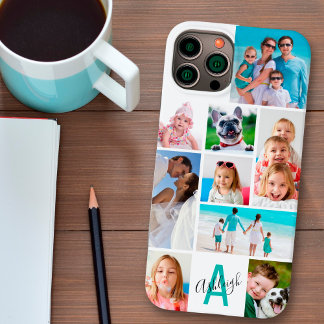 Custom 9 Foto Collage Monogram Name Your Colors Case-Mate iPhone 14 Hülle