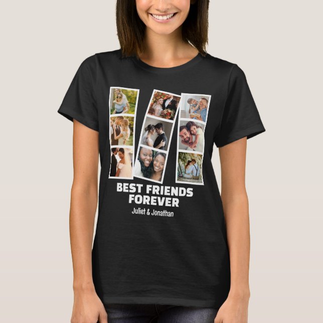 Custom 9 Foto Collage & Name Best Friend Forever T-Shirt (Vorderseite)