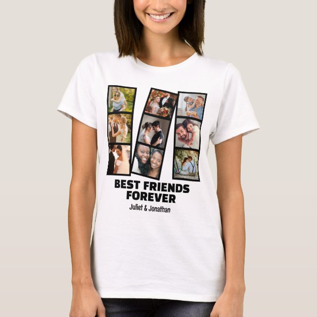 Custom 9 Foto Collage & Name Best Friend Forever T-Shirt (Vorderseite)