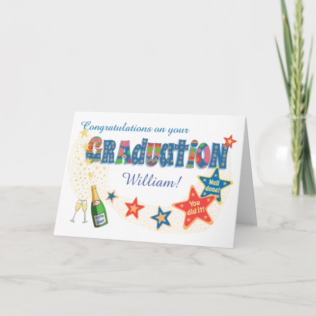 Custom Abschluss Glückwunschs Stars und Champagner Karte (Vorderseite)