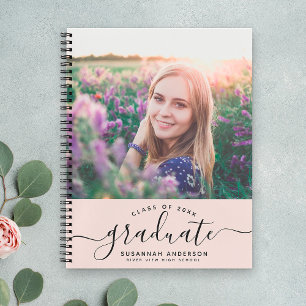 Custom Abschluss Modern Blush Script Foto Guest Notizbuch